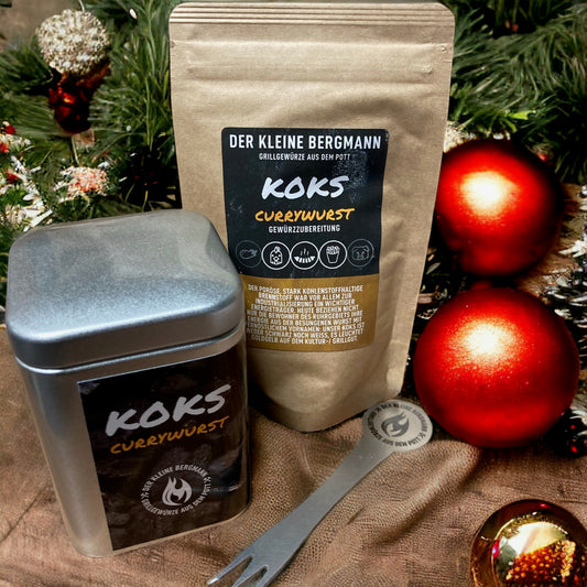 Koks Set - Currywurst Gewürz, Streuer und Pommesgabel im Set
