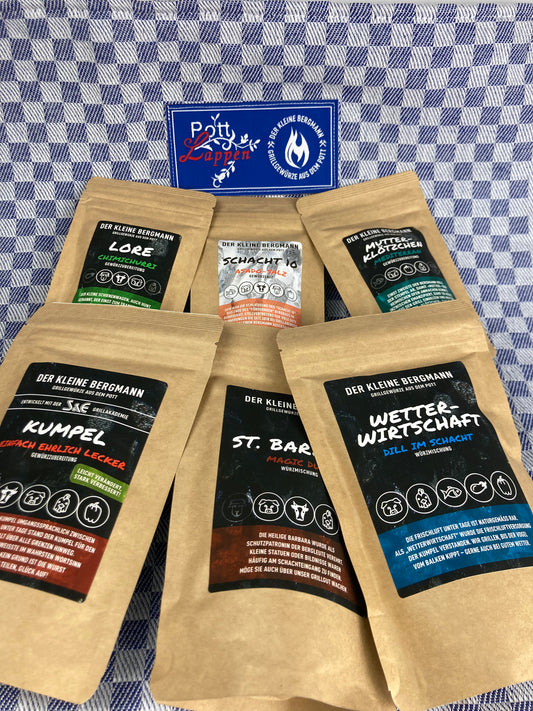 Grillgewürz Pottlappen Geschenkset 3x100g und 3x30g plus Pottlappen